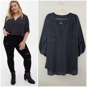 Torrid Harper Polka Dot Top 3/4 Sleeve Pullover Office Modest Black Size 5 NWT